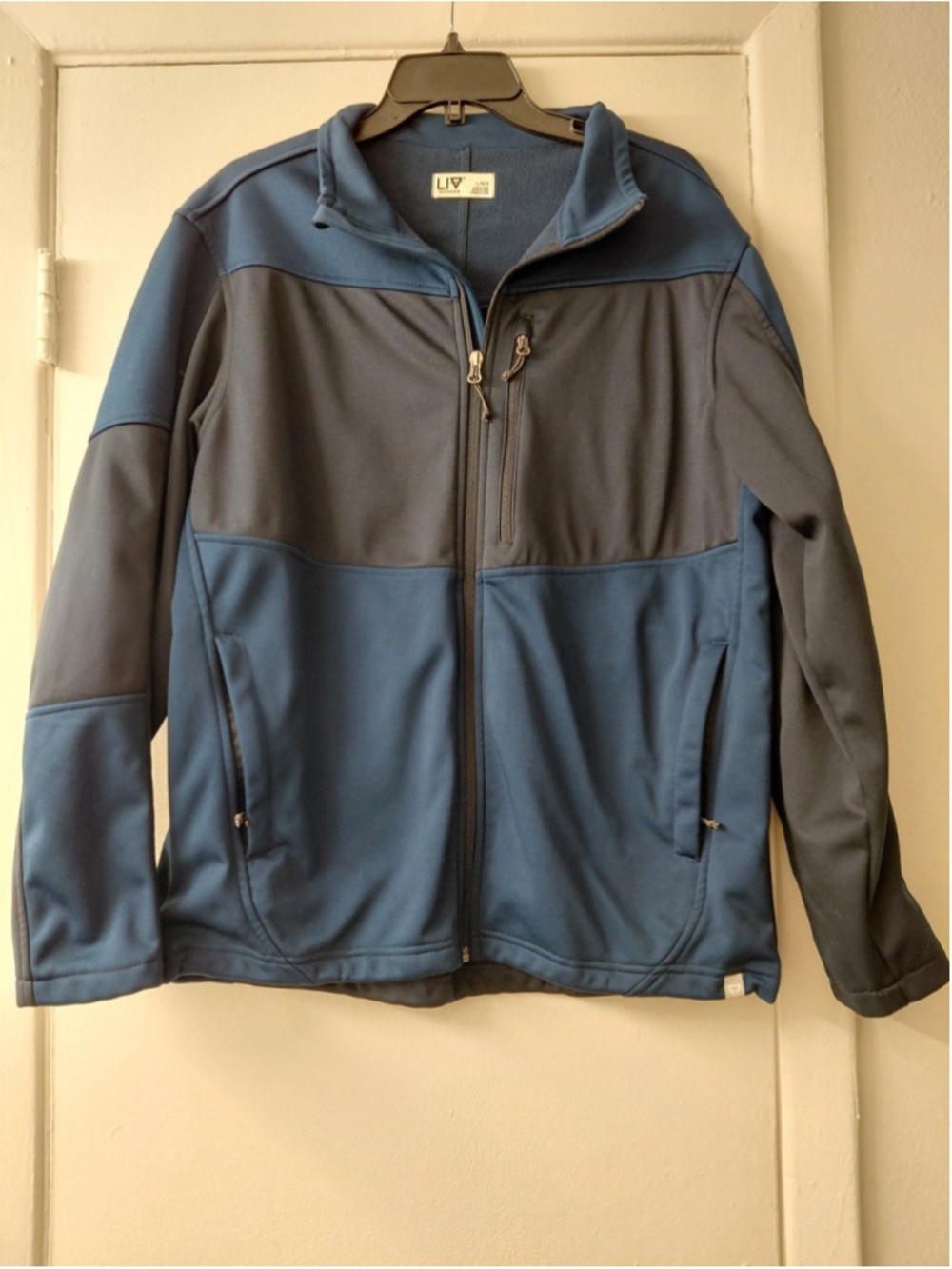 Liv Outdoor Soft Shell Jacket Fleece Lined Blue & Gray Full Zip Comfort All...